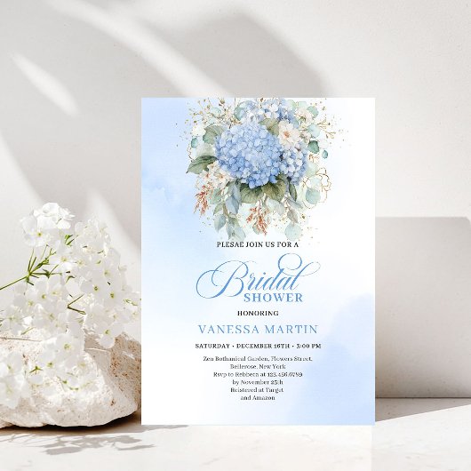 Garden Boho Blue Hydrangea Bridal Shower Invitatio Kaart