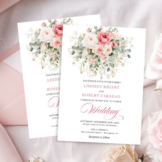 Garden Boho Blush Roses Wedding Invitation Kaart