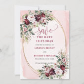 Garden Boho Burgundy Blush Gold Roses Save Date Kaart (Voorkant)