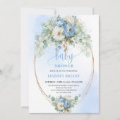 Garden Boho Dusty Blue Flowers Greenery Baby Showe Kaart (Voorkant)