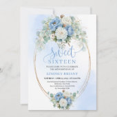 Garden Boho Dusty Blue Peony Sweet Sixteen Invite Kaart (Voorkant)