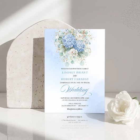 Garden Boho Pastel Blue Hydrangea Wedding Invite Kaart