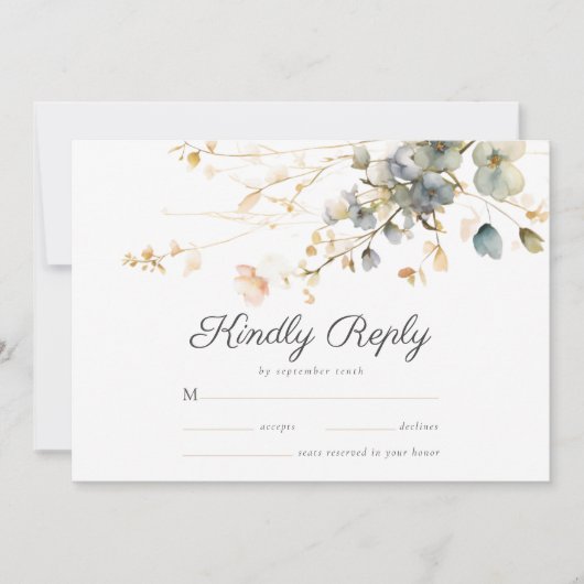 Garden Boho Wildflower Beige Blue Wedding RSVP Save The Date (Voorkant)