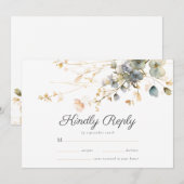 Garden Boho Wildflower Beige Blue Wedding RSVP Save The Date (Voorkant / Achterkant)