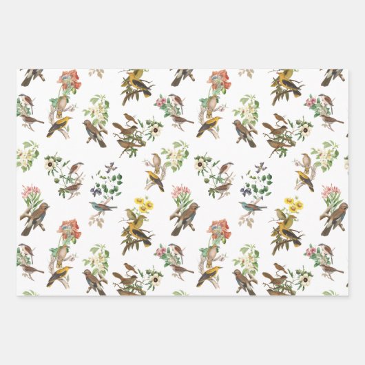 Garden Bouquets en Vogels Inpakpapier Vel (Voorkant)