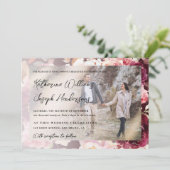 Garden Bourgondië Script kalligrafie Foto bruiloft Kaart (Staand voorkant)