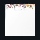 Garden Burgundy Floral Notitieblok<br><div class="desc">Vintage geïnspireerde tuinbloemen en bladeren van waterverf,  gepersonaliseerd notitieblok.</div>