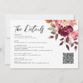 Garden Burgundy Script calligraphy Details Wedding Kaart (Achterkant)