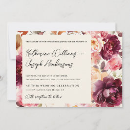 Garden Burgundy Script calligraphy Details Wedding Kaart