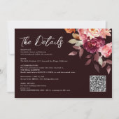 Garden Burgundy Script calligraphy Details Wedding Kaart (Achterkant)