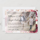 Garden Burgundy Script calligraphy Photo Wedding Kaart (Voorkant)
