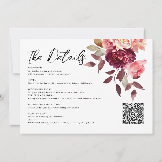 Garden Burgundy Script calligraphy Photo Wedding Kaart (Achterkant)