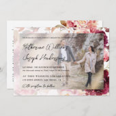 Garden Burgundy Script calligraphy Photo Wedding Kaart (Voorkant / Achterkant)