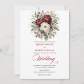 Garden Burgundy White Floral Wedding Invitation Kaart (Voorkant)