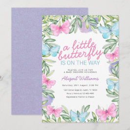 Garden Butterfly on the Way Girl Baby shower Kaart
