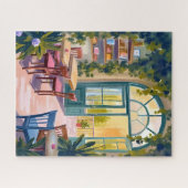 Garden Cafe | Botanical Watercolor Painting Legpuzzel (Horizontaal)