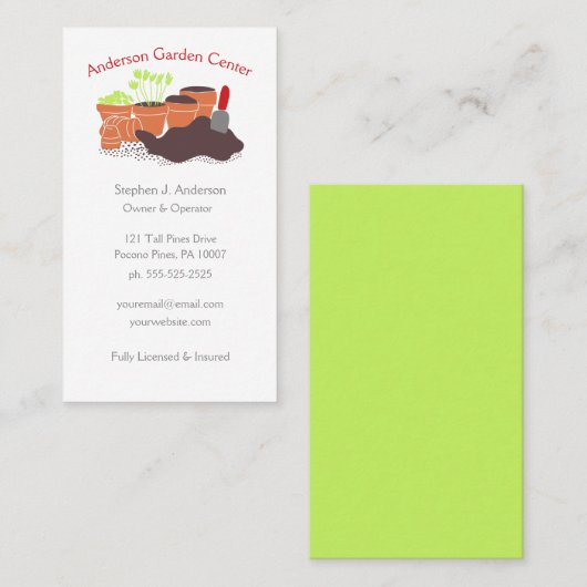 Garden Center Gardening Flower Pots Visitekaartje (Voorkant / Achterkant)