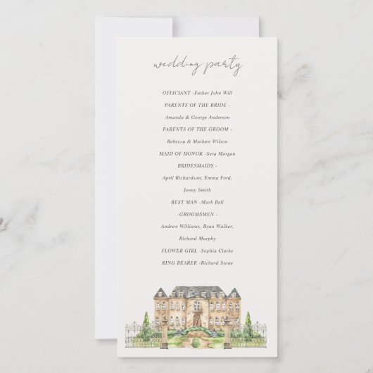 Garden Chateau Waterverf Wedding Program Card Bedankkaart (Achterkant)