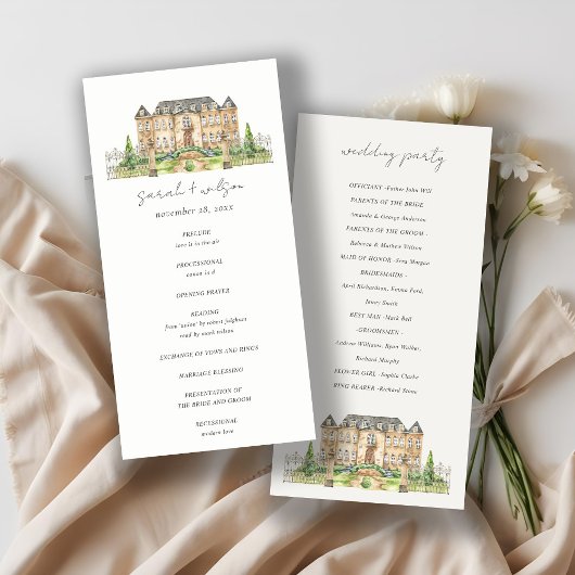 Garden Chateau Waterverf Wedding Program Card Bedankkaart
