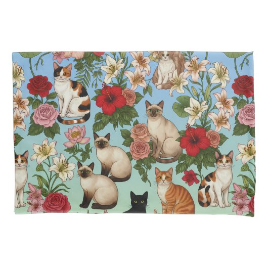 Garden Companions – Floral Cats in Bloom Kussensloop (Voorkant)