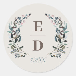 Garden Crest | Eggshell | Datum huwelijksmonogram Ronde Sticker