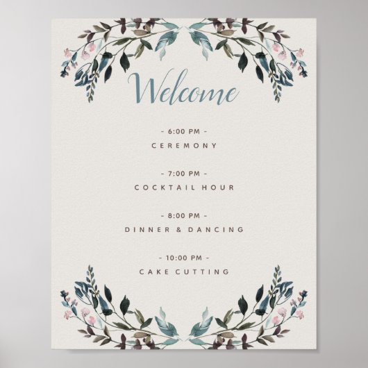 Garden Crest Eggshell Floral Wedding Programme Poster (Voorkant)