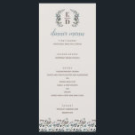 Garden Crest | Eggshell | Monogram bruiloft Menu<br><div class="desc">Dit elegante en chic bruiloft-menu bevat geverfde waterverf floralen in blauwe en roze tinten en wordt geleverd met een passend floreel patroon op de achterkant. Pas het met uw eigen tekst aan gebruikend de verstrekte sjablonen. De achtergrondkleur wordt geplaatst aan een neutrale schelpkleur, en coördineert met ons collectie van de...</div>