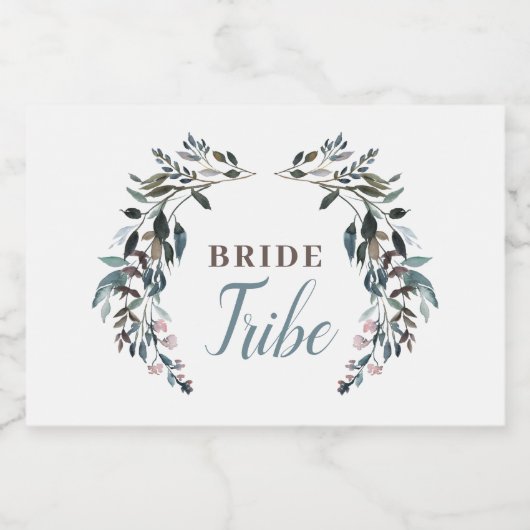 Garden Crest Floral Bride Tribe Kalligrafie Sparkling Wijnetiket (Enkel label)