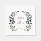 Garden Crest Floral Bruiloft Namen en Datum Servet (Voorkant)