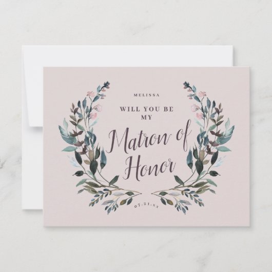 Garden Crest Floral Mauve Paars Matron of Honor Kaart (Voorkant)