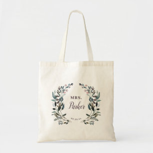 Garden Crest Floral Wedding Mrs Wife Paars Tote Bag