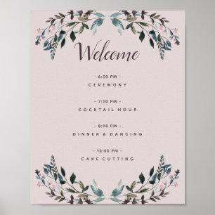 Garden Crest Mauve Paars Floral Wedding Programme Poster