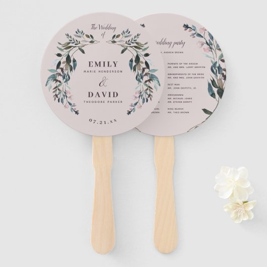 Garden Crest | Programma van de Paarse bruiloft Ma Handwaaier (Voorkant en achterkant)