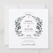 Garden Crest | Rustic Kraft Floral Square Wedding Kaart (Voorkant)