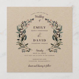 Garden Crest | Rustic Kraft Floral Square Wedding Kaart