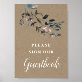 Garden Crest | Rustieke bloemen bruiloftgastenboek Poster