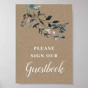 Garden Crest   Rustieke bloemen bruiloftgastenboek Poster