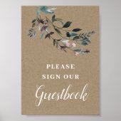 Garden Crest | Rustieke bloemige trouwgastenboek Poster (Voorkant)