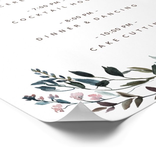 Garden Crest White Blue Floral Wedding Programme Poster (Hoek)