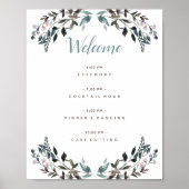 Garden Crest White Blue Floral Wedding Programme Poster (Voorkant)