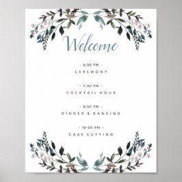 Garden Crest White Blue Floral Wedding Programme Poster