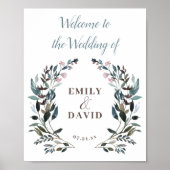 Garden Crest | White Dusty Blue Welcome Wedding Poster (Voorkant)