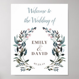 Garden Crest | White Dusty Blue Welcome Wedding Poster
