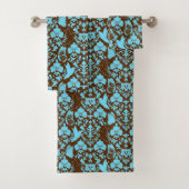 Garden Damask Brown en Turquoise Bad Handdoek (Insitu)