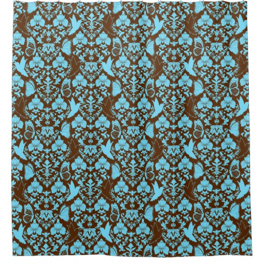 Garden Damask Brown en Turquoise Douchegordijn (Voorkant)