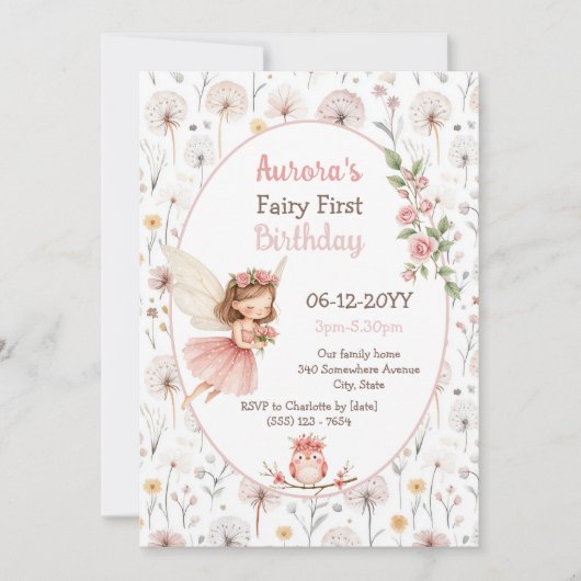Garden Dandelion waterverf Fairy Eerste Verjaardag Kaart (Voorkant)