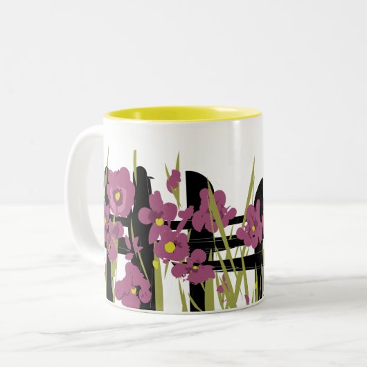 Garden Delight: Handcrafted Ceramic Mug with Flora Tweekleurige Koffiemok (Voorkant links)
