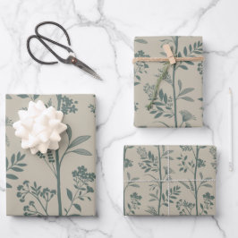 Garden Dream Elegant Botanicals teal & beige Inpakpapier Vel