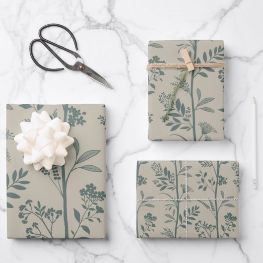 Garden Dream Elegant Botanicals teal & beige Inpakpapier Vel (Voorkant)