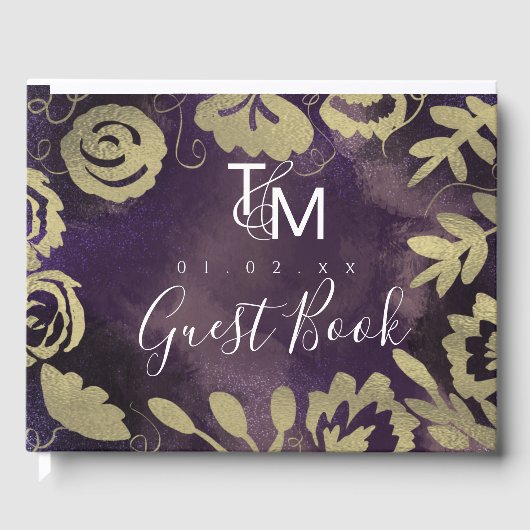 Garden Dreamweaver Roos Faux Gold Splash Wedding Gastenboek (Voorkant)